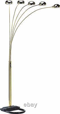 Lampe sur pied dorée de 84''H avec variateur d'intensité, arc réglable à 5 bras