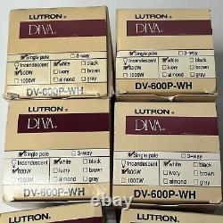 Lot de 6 variateurs à glissière Lutron Diva de 600W, interrupteur à un pôle blanc à 3 voies