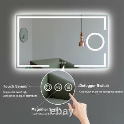 Montage Mural Salle De Bains Miroir Grossissant 5x Rétro-éclairé Led Dimmer Light Touch Commutateur