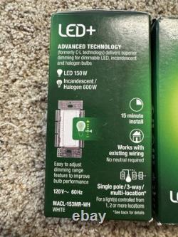 Nouveau Lutron (MACL-153MR-WH) Maestro Dimmer Multi-Emplacement Paquet de 4