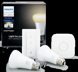 Philips Hue A60 White Ambiance Home Kit Auto Kit 9.5w 2xe27 Ampoule, Dimmer Switch
