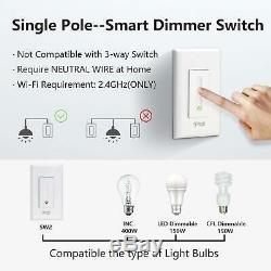 Smart Light Switch Dimmer Wifi Travail Alexa Accueil Unipolaire Télécommande 4 Pack