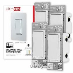 Ultrapro White Z-wave Plus Smart Light Dimmer Switch, Pagaies Dans Le Mur, 4 Pack